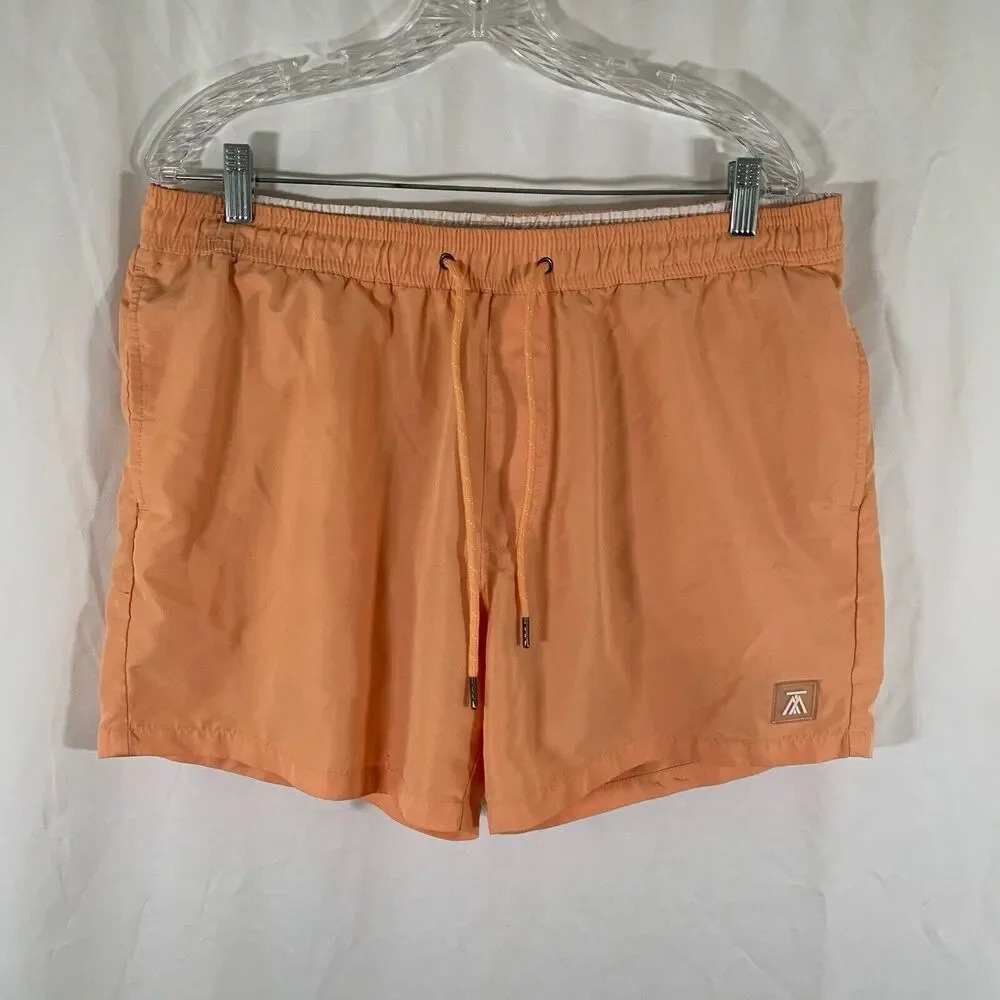 Topman Trunks Men's XL Orange Lined Swim Drawstring Pull On Pockets